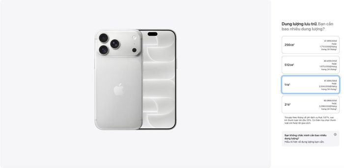 Giá iPhone 18 Pro Max trên website Apple.
