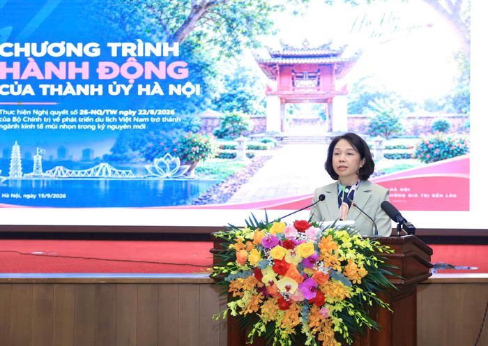 Phó Chủ tịch UBND thành phố Hà Nội Vũ Thu Hà quán triệt Chương trình hành động tại hội nghị. Ảnh Quang Thái