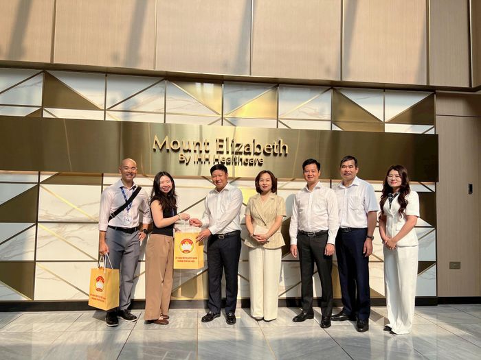 Đoàn công tác khảo sát mô hình y tế cao cấp tại bệnh viện - khách sạn Mount Elizabeth. Ảnh: PV.