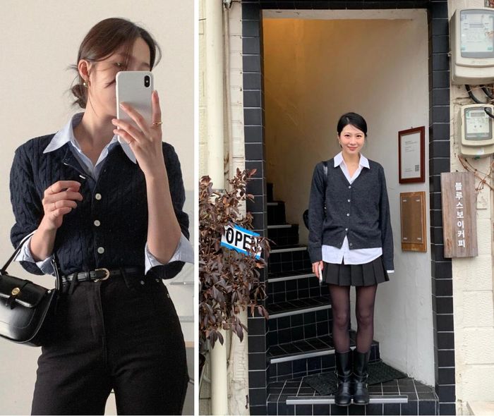 Dành cho hội công sở, cardigan còn có thể trở thành lớp áo hoàn thiện cho những outfit sơ mi vốn khá nghiêm túc. Chỉ cần khoác một chiếc cardigan len mỏng bên ngoài sơ mi, tổng thể lập tức mềm mại và gần gũi hơn mà vẫn giữ được nét chỉn chu. 