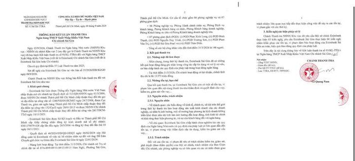 Kết luận thanh tra Eximbank Sài Gòn.