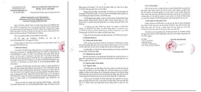Kết luận thanh tra Eximbank TPHCM.