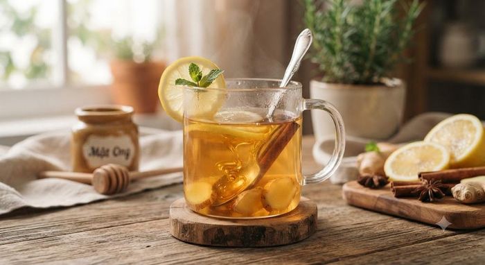 Nước chanh gừng mật ong là một lựa chọn đồ uống phù hợp trong những ngày giao mùa. Ảnh minh họa AI
