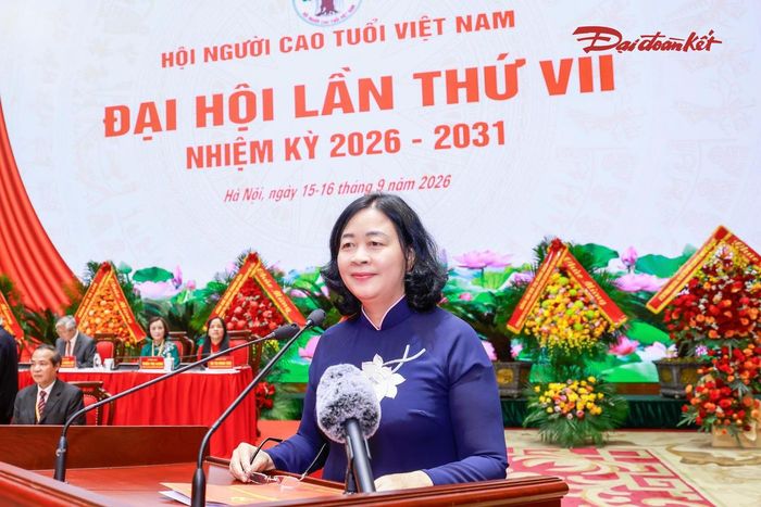 Chủ tịch Ủy ban Trung ương MTTQ Việt Nam Bùi Thị Minh Hoài phát biểu tại Đại hội.