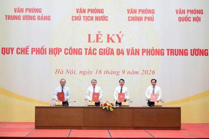 Lãnh đạo bốn văn phòng Trung ương tại Lễ ký Quy chế phối hợp công tác - Ảnh: chinhphu.vn/Toàn Thắng