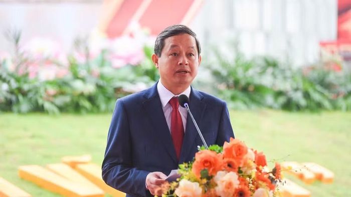Đồng chí Phạm Hoàng Sơn, Phó Bí thư Tỉnh ủy, Chủ tịch Ủy ban nhân dân tỉnh Bắc Ninh phát biểu tại buổi lễ. (Ảnh: A.T)