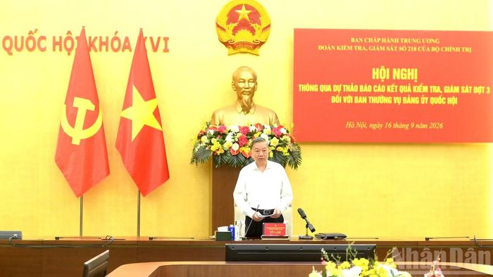Tổng Bí thư, Chủ tịch nước Tô Lâm chủ trì Hội nghị thông qua kết quả kiểm tra giám sát đối với Ban Thường vụ Đảng ủy Quốc hội. (Ảnh: ĐĂNG KHOA)