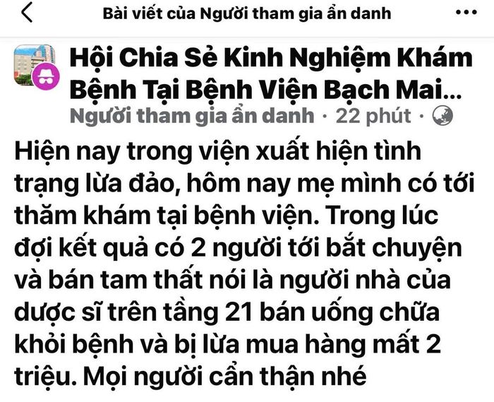  Người nhà bệnh nhân cảnh báo bị lừa 2 triệu đồng. Ảnh: Bệnh viện Bạch Mai 