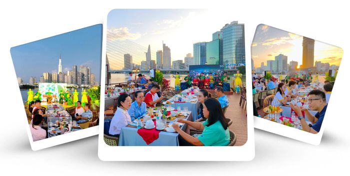  Du khách tham gia tour du thuyền ngắm hoàng hôn trên sông Bạch Đằng, hưởng ứng hoạt động kinh tế đêm và du lịch đường sông tại TPHCM. ẢNH: HOÀNG HÙNG 