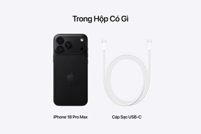 iPhone 18 Pro Max và cáp USB-C trong ảnh giới thiệu thành phần hộp.
