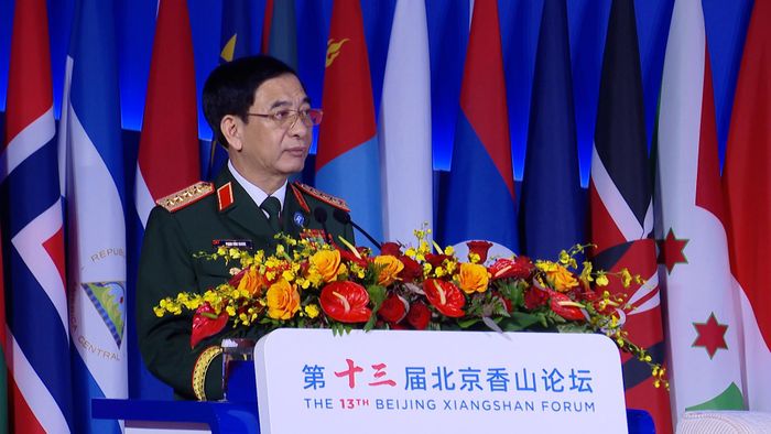 Đại tướng Phan Văn Giang, Phó Thủ tướng, Bộ trưởng Quốc phòng phát biểu. Ảnh: BQP