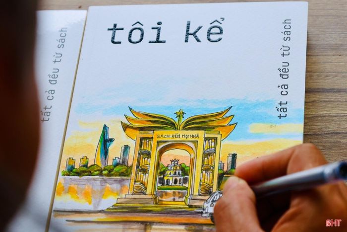 Không chỉ được tặng sách, các em nhỏ còn được gặp họa sĩ Trần Đại Thắng và xem ông trực tiếp vẽ bìa sách.