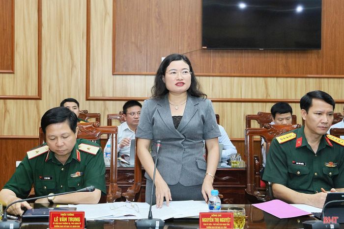 Phó Chủ tịch UBND tỉnh Nguyễn Thị Nguyệt – Trưởng Ban Chỉ đạo TKQT&XĐDT hài cốt liệt sĩ tỉnh phát biểu tại buổi làm việc.