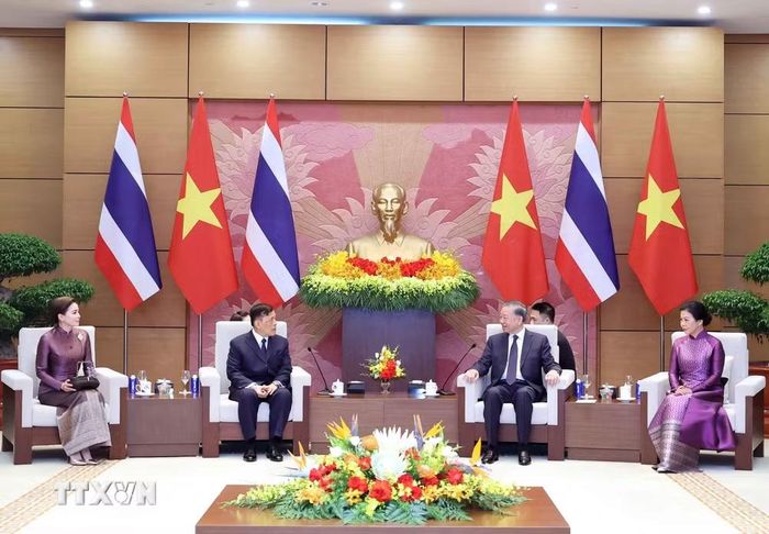 Tổng Bí thư, Chủ tịch nước Tô Lâm và Nhà vua Thái Lan Maha Vajiralongkorn Phra Vajiraklaochaoyuhua dẫn đầu đoàn đại biểu cấp cao hai nước tiến hành hội đàm. (Ảnh: Thống Nhất/TTXVN)