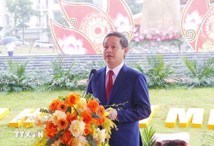 Chủ tịch Ủy ban Nhân dân tỉnh Bắc Ninh Phạm Hoàng Sơn phát biểu tại buổi lễ. (Ảnh: Thanh Thương/TTXVN)
