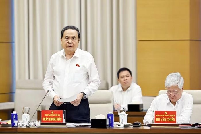 Ủy viên Bộ Chính trị, Bí thư Đảng ủy Quốc hội, Chủ tịch Quốc hội Trần Thanh Mẫn phát biểu.(Ảnh: Doãn Tấn/TTXVN)