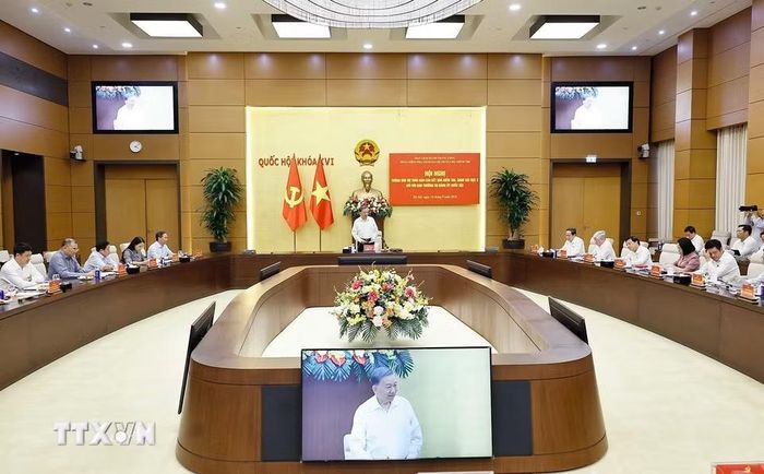 Tổng Bí thư, Chủ tịch nước Tô Lâm, Trưởng Đoàn Kiểm tra, giám sát số 218 phát biểu. (Ảnh: Doãn Tấn/TTXVN)