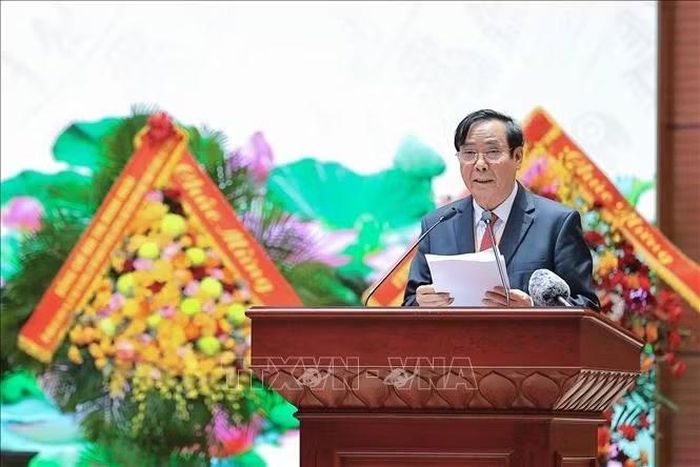 Đồng chí Nguyễn Thanh Bình, Chủ tịch Hội Người cao tuổi Việt Nam khoá VI phát biểu khai mạc Đại hội. Ảnh: Lê Đông/TTXVN