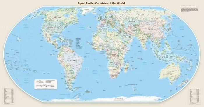 Bản đồ thế giới mới sử dụng phép chiếu Equal Earth. Nguồn: equal-earth.com