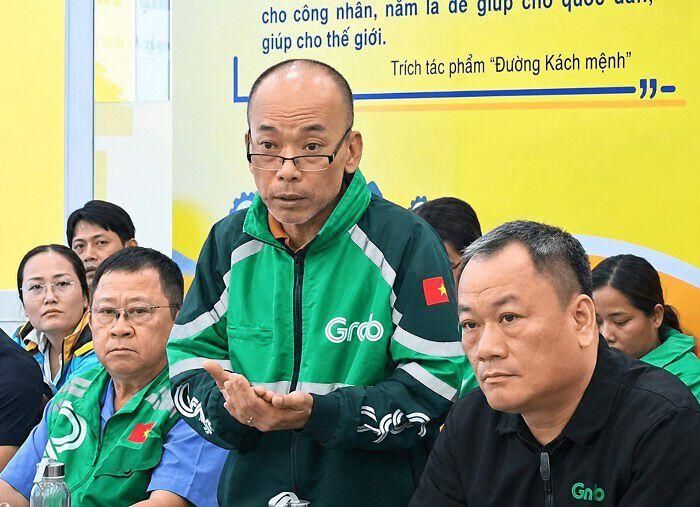 Tài xế chia sẻ tại hội thảo “An sinh cho tài xế xe công nghệ - Thực trạng và giải pháp”, tổ chức ngày 15/9. Ảnh cắt từ clip.