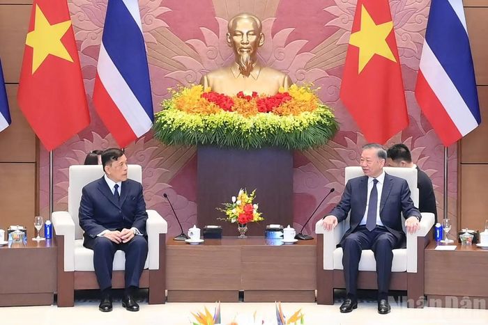 Tổng Bí thư, Chủ tịch nước Tô Lâm hội đàm với Nhà vua Thái Lan Maha Vajiralongkorn Phra Vajiraklaochaoyuhua. Ảnh: Đăng Khoa/Nhân Dân