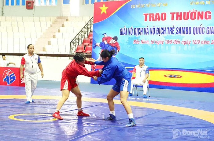 Các võ sĩ nữ thi đấu tại Giải vô địch và vô địch trẻ Sambo quốc gia năm 2026. Nguồn: baobacninhtv.vn