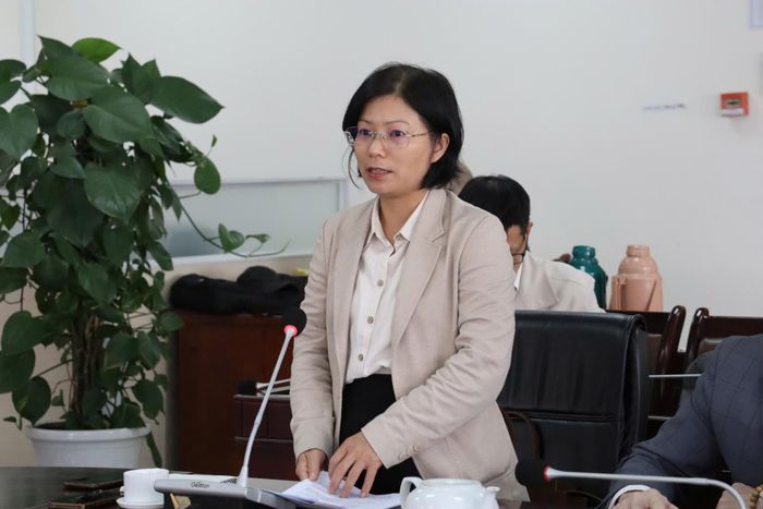 Phó Giám đốc Sở Khoa học và Công nghệ tỉnh Lâm Đồng Phạm Thị Nhâm phát biểu tại buổi làm việc
