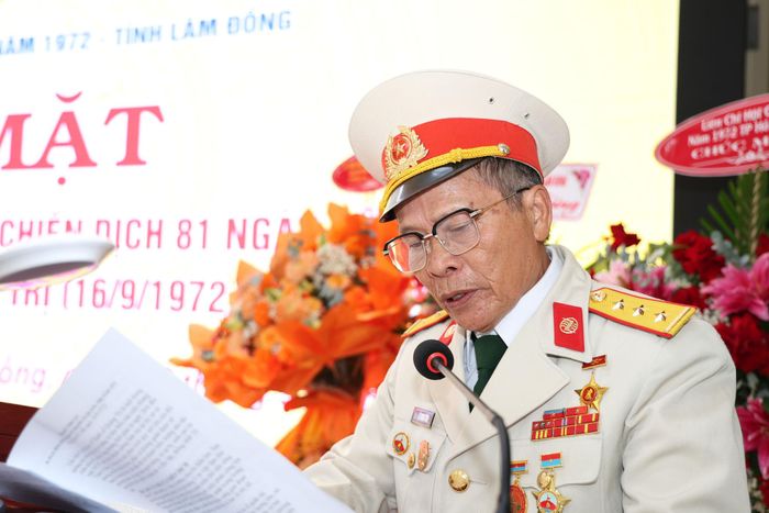Thượng úy Lê Trung Tính, Chủ tịch Hội Chiến sĩ Thành cổ Quảng Trị năm 1972 tỉnh Lâm Đồng trình bày diễn văn kỷ niệm