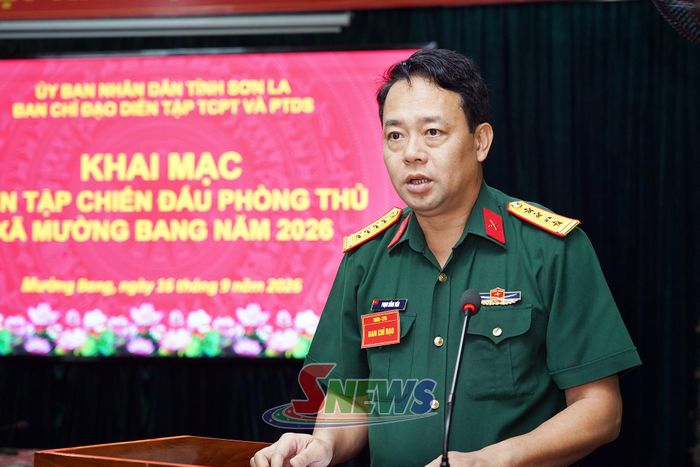 Đại diện Bộ CHQS tỉnh phát biểu tại cuộc diễn tập.