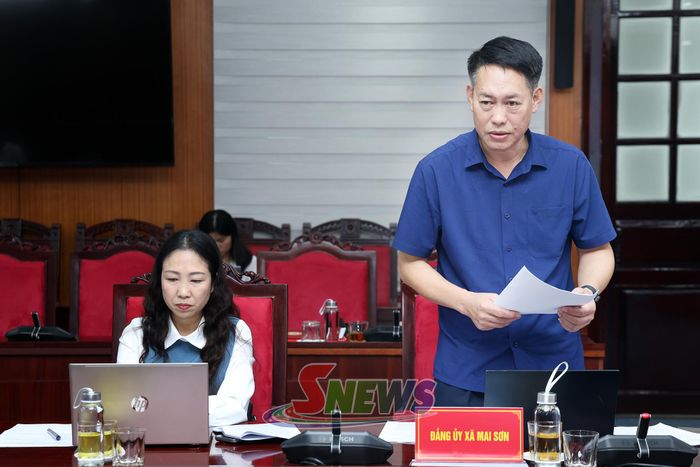 Đồng chí Bí thư Đảng ủy xã Mai Sơn phát biểu tại cuộc làm việc.