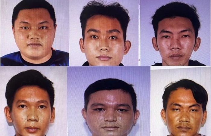 6 bị can đã chiếm đoạt tiền hàng của Công ty giao hàng nhanh, chi nhánh xã An Biên. Ảnh: Hoàng Đô/Công an An Giang