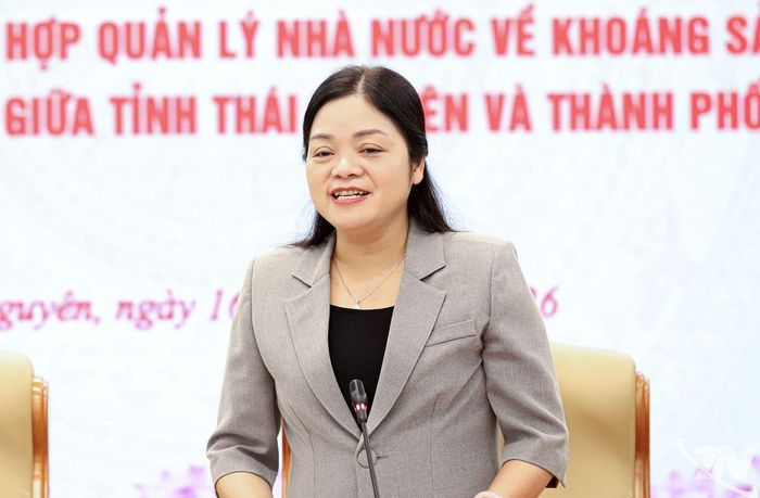 Đồng chí Nguyễn Thị Loan, Phó Chủ tịch UBND tỉnh Thái Nguyên phát biểu tại Hội nghị.