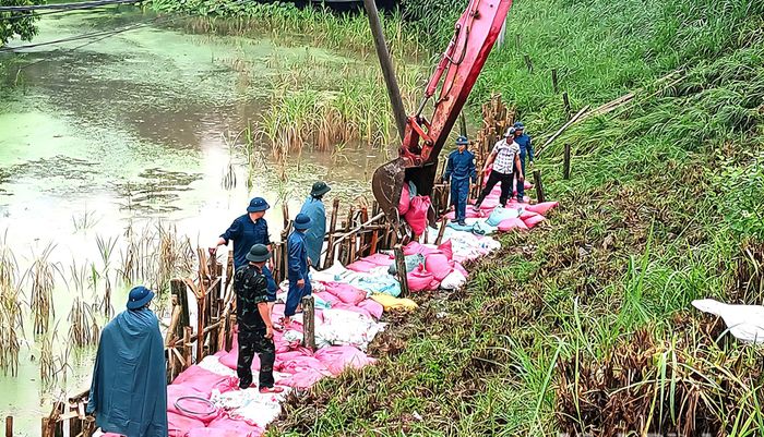UBND phường Kim Bảng phấn đấu hoàn thành việc xử lý sự cố trong khoảng 17h ngày 16/9, góp phần bảo đảm an toàn cho tuyến đê tả sông Đáy và khu vực dân cư phía trong đê (BNB).