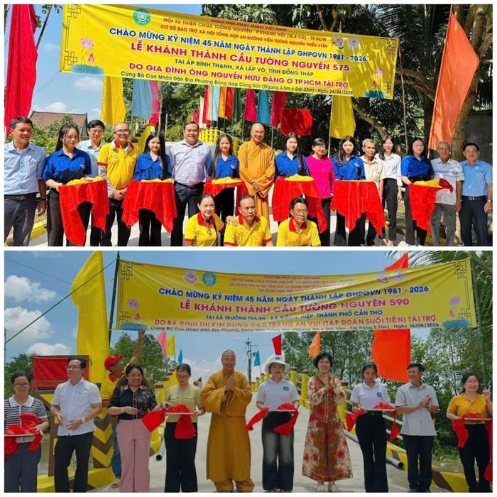 Những nhịp cầu Tường Nguyên được dựng xây từ sự chung tay của nhà chùa, mạnh thường quân và địa phương, góp phần nối gần những bờ vui. Ảnh: Sưu tầm