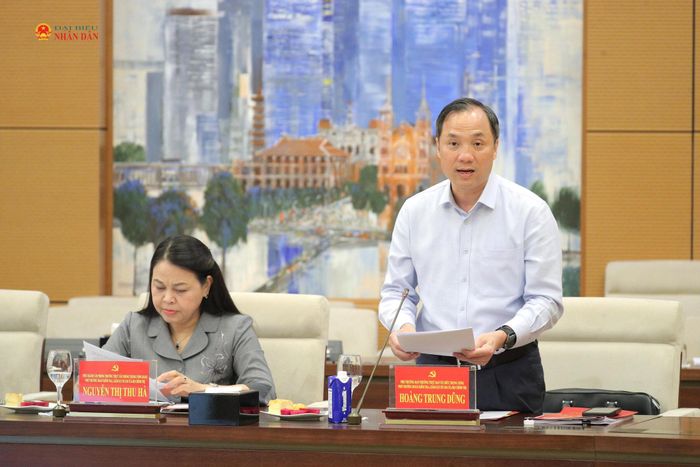 Phó Trưởng Ban Thường trực Ban Tổ chức Trung ương, Phó Trưởng đoàn Kiểm tra, giám sát số 218 của Bộ Chính trị Hoàng Trung Dũng phát biểu tại hội nghị