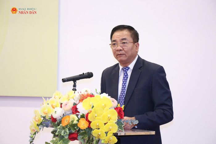 Phó Bí thư Đảng ủy Ủy ban, Phó Chủ nhiệm Ủy ban Quốc phòng, An ninh và Đối ngoại, Trung tướng Nguyễn Minh Đức phát biểu tại buổi lễ. Ảnh: Đắc Trường
