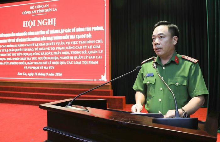 Đại tá Lê Hồng Hà, Phó Giám đốc, Thủ trưởng Cơ quan CSĐT Công an tỉnh quán triệt một số nội dung.
