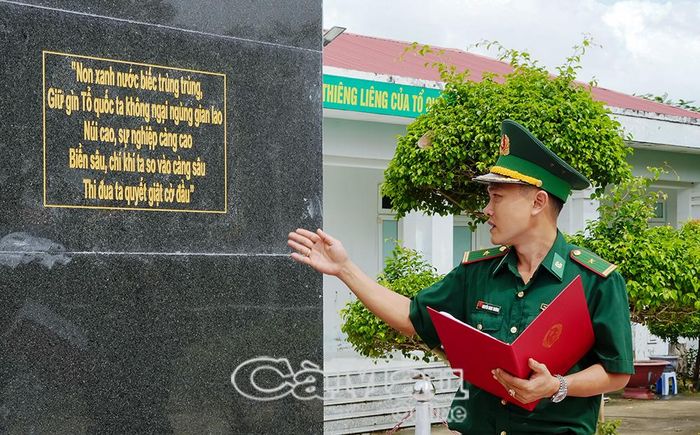 Thiếu tá Nguyễn Minh Thương, Chính trị viên phó Ðồn Biên phòng Gành Hào, chia sẻ với cán bộ, chiến sĩ và đoàn viên, thanh niên về ý nghĩa lời căn dặn của Bác Hồ.