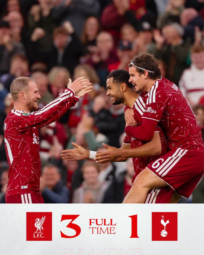 Liverpool hoàn tất chiến thắng 3-1 trước Tottenham. Ảnh: Liverpool FC