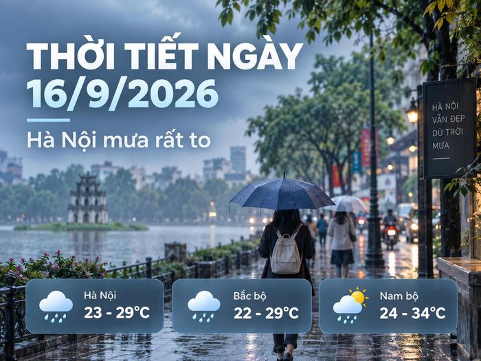 Thời tiết hôm nay 16/9: Hà Nội mưa to đến rất to, Bắc bộ nhiều nơi mưa lớn. Ảnh minh họa được tạo với sự hỗ trợ của AI.