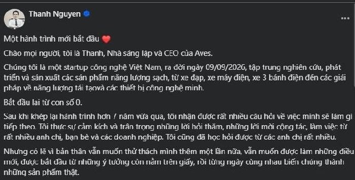 Một phần bài đăng của ông Nguyễn Văn Thanh, tối 14/9. Ảnh: FBNV.
