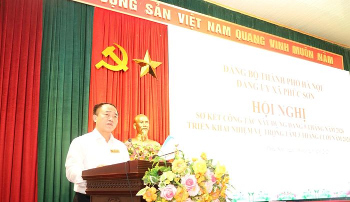 Bí thư Đảng ủy, Chủ tịch HĐND xã Phúc Sơn Phan Văn Sự kết luận hội nghị. Ảnh: Kim Nhuệ