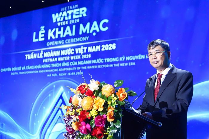 Chủ tịch Hội Cấp Thoát nước Việt Nam Nguyễn Ngọc Điệp phát biểu tại Lễ khai mạc. Ảnh: Duy Khánh.