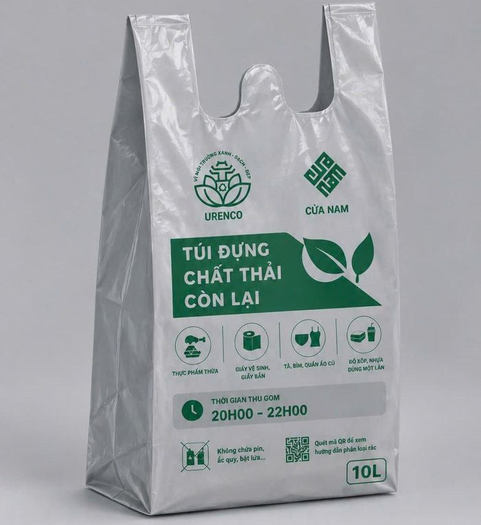 Túi đựng rác tiêu chuẩn màu xám sẽ được thí điểm tại Tổ dân phố Lê Thánh Tông, phường Cửa Nam. Ảnh: Thanh Hồng