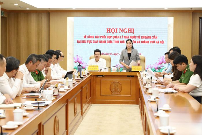 Lãnh đạo tỉnh Thái Nguyên và thành phố Hà Nội chủ trì hội nghị. Ảnh: Nông Vui.