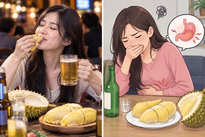 Tốt nhất không nên ăn sầu riêng ngay trong hoặc ngay sau bữa ăn có uống nhiều rượu. Ảnh AI