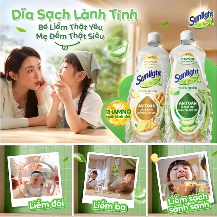 Nhãn hàng nước rửa chén Sunlight đưa từ "liếm" vào vị trí trung tâm của chiến dịch truyền thông, gây phản cảm, tạo ra những luồng ý kiến trái chiều. Ảnh: Sunlight.