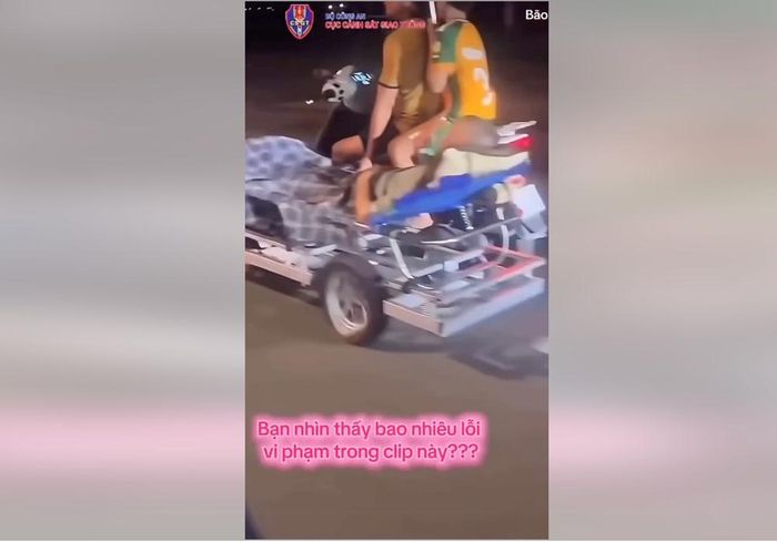 Hình ảnh cắt từ clip người đàn ông kéo theo giường có người nằm "đi bão" được đăng tải trên mạng xã hội