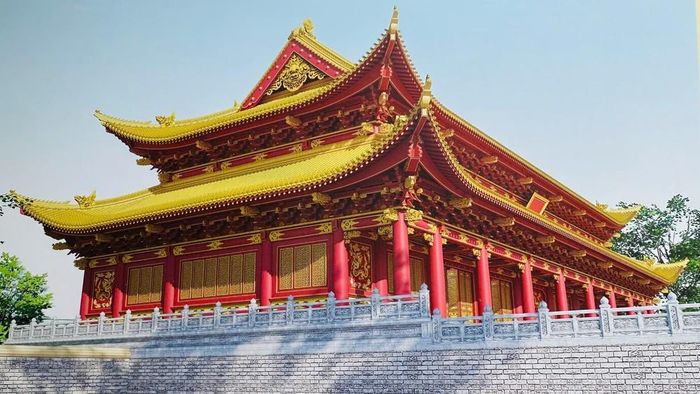 Góc phối cảnh Chính điện Kính Thiên thời Lê nhìn từ hướng Tây Nam. ẢNh: HTTL