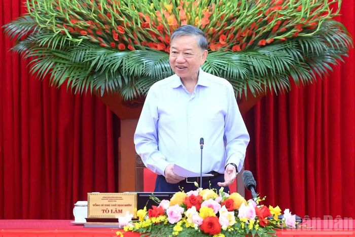 Tổng Bí thư, Chủ tịch nước Tô Lâm phát biểu tại cuộc làm việc. (Ảnh: ĐĂNG KHOA)